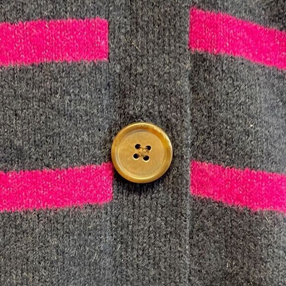 LOFT Long Cardigan Sweater Dress Women's Large Pink Navy Striped Knit Button Up - Picture 15 of 16